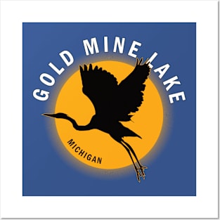 Gold Mine Lake in Michigan Heron Sunrise Posters and Art